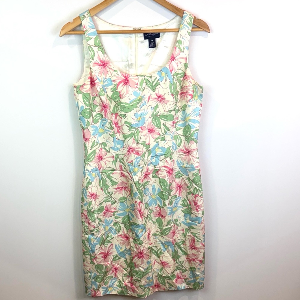 Vintage Ann Taylor 100% silk Pastel Floral Mini Dress size 10p